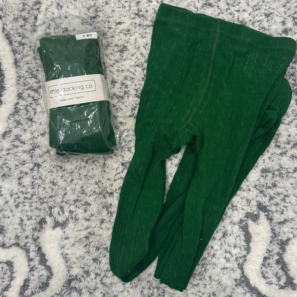 Little Stocking Co. Noble Green Cable Knit Tights